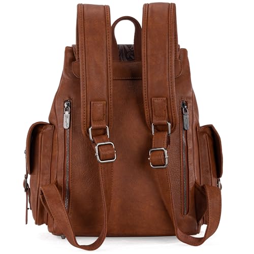 Montana West Wrangler Backpack Purse for Women Men Western Backpack Floral Tooled Travel Bags - color: Carve Brown