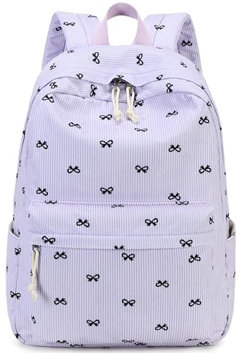 LEDAOU School Backpack for Teen Girls Elementary Middle School Bookbag Kids Backpacks Women Laptop Backpack Travel Daypack - color: Purple Bow