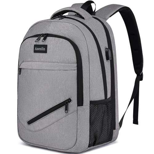 Asenlin Travel Laptop Backpack for Women & Men,Water Resistant Business Slim Sturdy Laptops Backpack with USB Charging Port,Fits 15.6 Inch Notebook College School Computer Bag-Grey - color: Grey-15.6, size: 15.6-inch