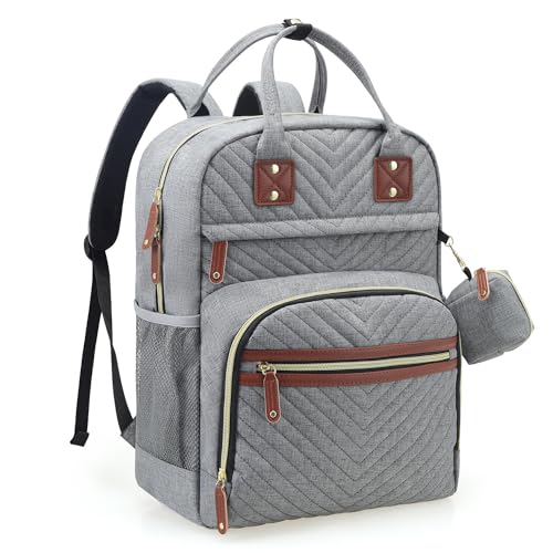 Tuwubi Diaper Bag Backpack, Baby Essentials Travel Tote Bag, Multi function Waterproof Backpacks, Travel Essentials with Stroller Straps & Pacifier Case - Grey - color: Grey, size: Medium