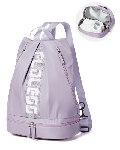 Gym Backpack for Women with Shoe Compartment, Sport Backpack Casual Daypack for Girls, Small Cheer Bag Outdoor Leisure, Purple - color: E-purple