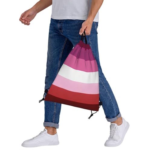 Lipstick Lesbian Pride Flag Drawstring Bag Sport Gym Backpack Beach Travel Sack Draw String Yoga Bag For Men Women - color: Lipstick Lesbian Pride Flag
