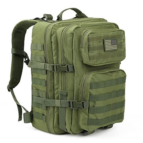 REEBOW GEAR Military Tactical Backpack for Men Large Army 3 Day Assault Pack Molle Hiking Daypack Bag (Green) - color: Green