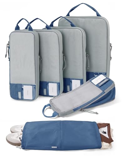 BAGSMART 6 Set /4 Set/2 Set Compression Packing Cubes for Travel, Lightweight Luggage Organizer Bags, Durable Space Saver Bags Travel Essentials - color: Déja Vu Blue, size: Set of 6