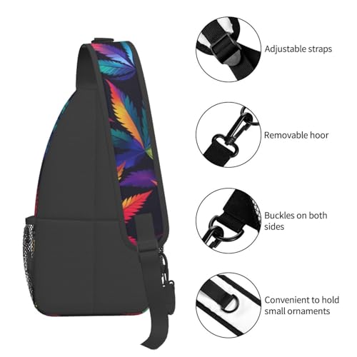 Colorful Cannabis Leaves Outdoor Crossbody Shoulder Bag For Unisex Young Adult Hiking Bicycling - color: 15