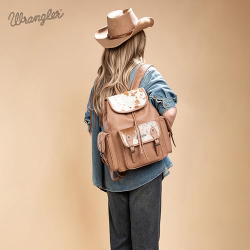 Montana West Wrangler Backpack Purse for Women Hair-on Cowhide Backpacks Western Travel Bags - color: Cowhide Khaki