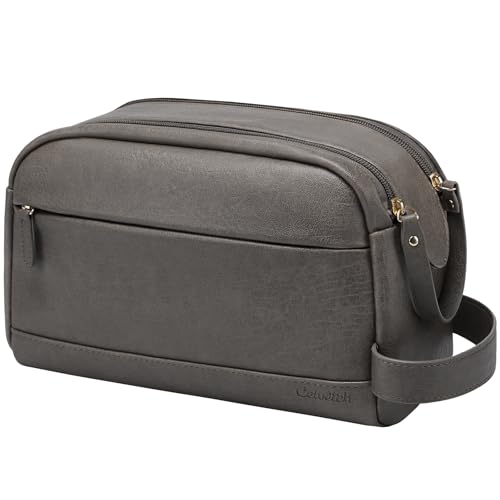 PU Leather Toiletry Bag for Men - Water Resistant Travel Bag for Toiletries, Bathroom Essentials, Accessories - Grey - color: Grey, size: Medium
