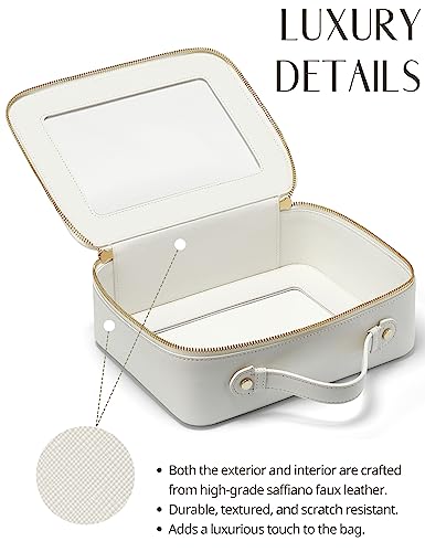 Popvibe Clear Makeup Case White Toiletry Bag Travel Large Clear Cosmetic Bag with Zipper, Big Make Up Bag Organizer Women Traveling TSA Approved Transparent Bag Car for Essentials - color: White, style: Large Luxe