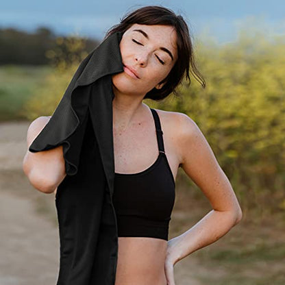 Hero Cooling Towel for Travel, Hiking, Sports, Yoga (2-Pack) Ultra Soft Microfiber 40" x 12" (Black/Black) - color: Black/Black