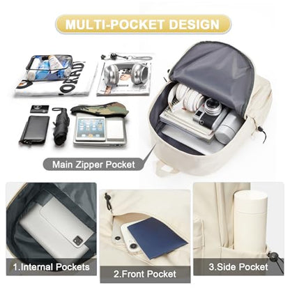 Backpack Lightweight bag Waterproof college backpack for cute Aesthetic backpacks Casual Daypack for Men Women(Beige) - color: A-beige