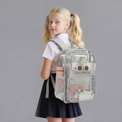 Clear Backpacks for Girls Women, Heavy Duty PVC Transparent Back Pack See Through Boys Kids Clear Bookbags for School Grey - color: Grey