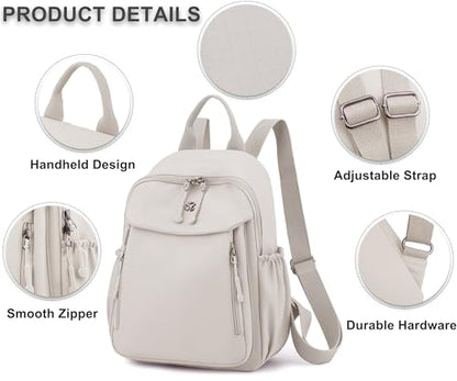 Pealwel Mini Nylon Women Backpacks,Small Ladies backpacks Lightweight Shoulder Satchel Bag Tote Handbag Casual Travel Daypack (Beige(A)) - color: Beige(a)