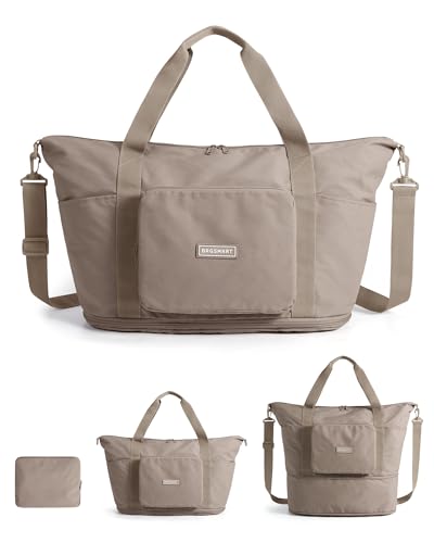 BAGSMART Foldable Travel Bag, 37L Expandable Personal Item Bag, Lightweight Weekender Bags for Women, Water Resistant Extra Carry on for Travel, Camel - color: Camel