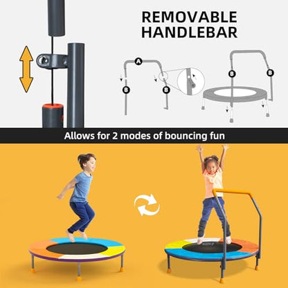 3FT Toddler Trampoline for Kids Ages 1-6, 36" Foldable Mini Trampoline with Adjustable Handle, Indoor/Outdoor Rebounder, Colorful Jumping Mat, Quiet Elastic Band, Safety No-Gap, Max Load 100 LBS