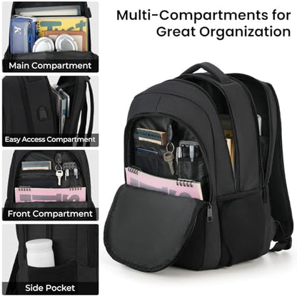 BIKROD Black Backpack, School Backpacks for Teen Boys & Girls, Student Bookbag Fits 17.3 Inch Laptop, Water Resistant Travel Backpack, Sturdy Anti Theft Computer Bag Gifts Men Women - color: Black, size: 17.3 Inch