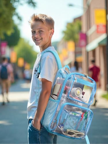 Heavy Duty Clear Backpack For Kids Women Men Boys Girls, 17 Inch Large See Through Backpack, 360° 3M Reflective Strips Clear Bookbag, Transparent Bag For School College Sport Travel, Light Blue - color: 1# Light Blue