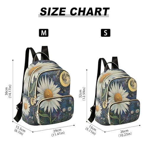 SUABO Daisy Flower Moon Backpack Purse Ladies Rucksack Travel Shoulder Bag Casual Daily Backpack - color: Daisy Flower Moon, size: Small