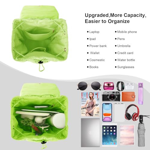 XSUIOY Quilted Backpack Purse for Women Small Lightweight Puffer Puffy College Laptop Backpack Nylon Casual Bookbag Daypack Top Flap Drawstring Padding Hiker Travel Gym Backpack(Green) - color: Green