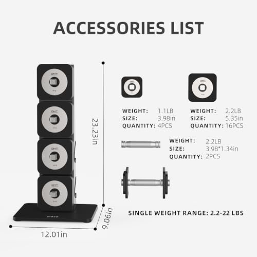 DHT Adjustable Dumbbells, Dumbbell Sets with Rack, Free Weights Dumbbells Set, All-Purpose Fitness, Anti-Rolling, Weights Set for Gym, Home, Office, 2.2-22 lbs, 1 Set - color: Black