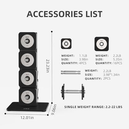 DHT Adjustable Dumbbells, Dumbbell Sets with Rack, Free Weights Dumbbells Set, All-Purpose Fitness, Anti-Rolling, Weights Set for Gym, Home, Office, 2.2-22 lbs, 1 Set - color: Black