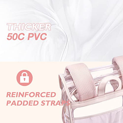 mommore Clear Backpack for School Heavy Duty PVC Transparent Bookbag for Girls Stadium Approved See Through Backpack - color: Pink, style: Clear Backpack