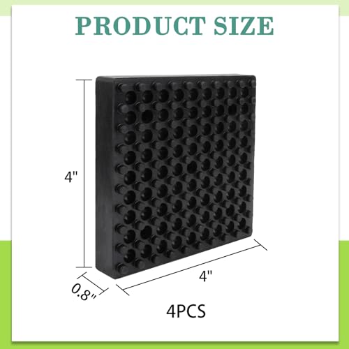 4 Pack Exercise Equipment Mat, Heavy Duty Thick Steel Embedded Rubber Pad, for Treadmills, Washing Machines, dryers, Non Slip Noise Reduction, 4 x 4 x 0.8 Inches
