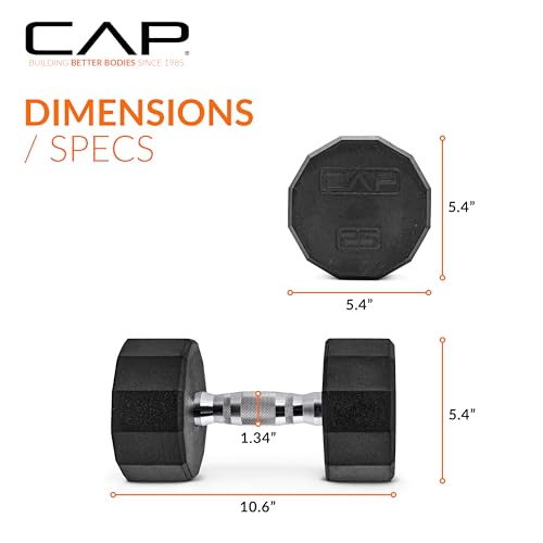 CAP Barbell Coated Hex Dumbbell Weight - Single | 10-120 lbs | Multiple Options - size: 25 lb, style: 12-Sided - Chrome Handle