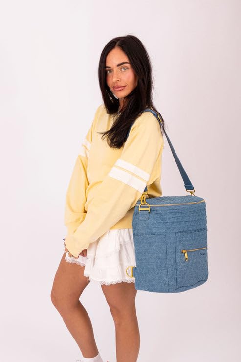 FAWN DESIGN The Original Diaper Bag, Faux Leather Diaper Bag Backpack, Vegan Leather, Large Capacity Baby Bag for Mom - color: Denim