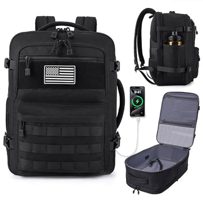 MOZETO TSA Approved Carry On Backpack, Extra Large Tactical Travel Backpack for Men, Airplane Approved Weekender Bag for Flight (Black)