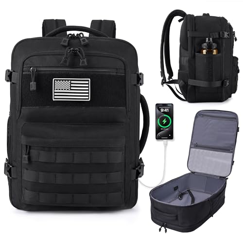 MOZETO TSA Approved Carry On Backpack, Extra Large Tactical Travel Backpack for Men, Airplane Approved Weekender Bag for Flight (Black)