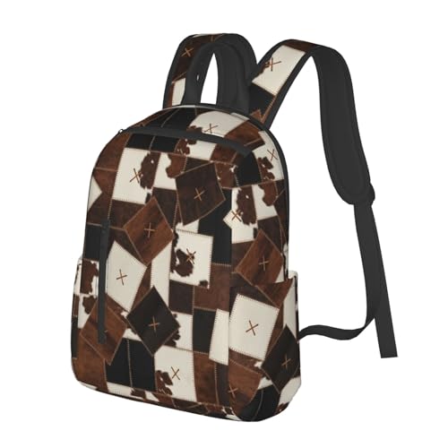 Stylish Daily Shoulder Backpack Cow Print Cow Fur Texture Abstract Leather Texture Cowhide Patchwork, Practical Multi-scene Daypack for Road Trip Picnic Walking Men Women - color: Picture (1181)