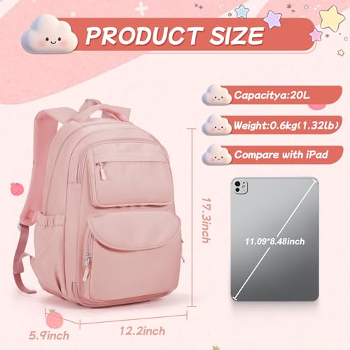Cute Backpack For School Teens Girls, Aesthetic Kids Elementary School Backpacks, Waterproof Middle Students Bookbag, Large Capacity Backpack For College Women Men (Pink) - color: Pink