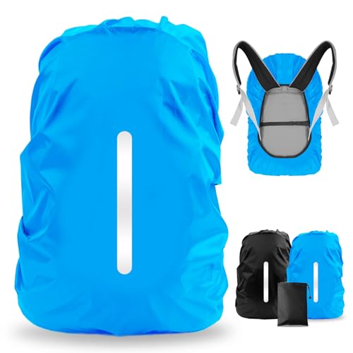 LAMA 2pcs Waterproof Rain Cover for Backpack, Reflective Rainproof Protector for Anti-dust and Anti-Theft M 30L-40L Black