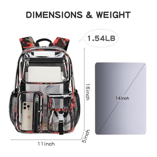Cusangel Heavy Duty Clear Backpack,16.5 x12 x5inch TPU Large Capacity See Through Backpack for Sport Events,Travel (Red) - color: Red