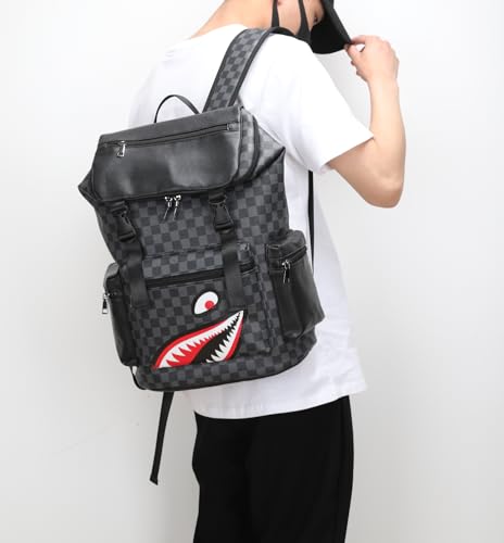 Leather laptop backpack, PU leather backpack Men Women, casual backpack, water-resistant, for daily commuting, work travel (Black-L) - color: Black-02