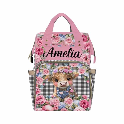 Custom Diaper Bag with Name, Personalized School Bag Cute Calf Pattern, Monogram Nappy Backpack with Thermal Pockets for Adults Kids, Large Capacity Waterproof Diaper Bag, Travel Gifts - color: Color-11