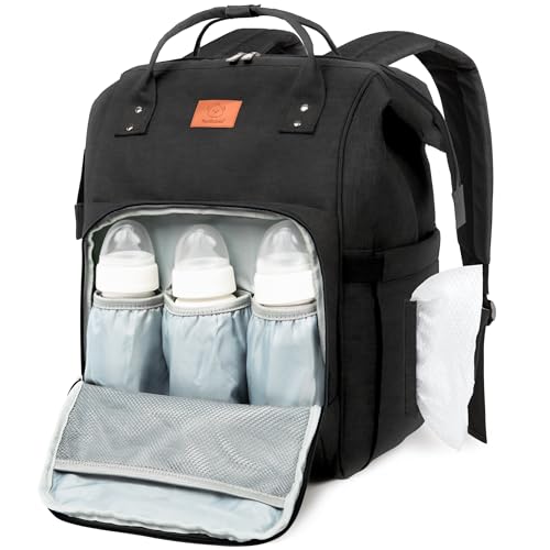 KeaBabies Baby Diaper Bag Backpack - Large Baby Bag for Boys, Girls, Waterproof Multi Function Travel Diaper Backpack with Changing Pad, Durable Travel Essentials for Moms and Dads (Trendy Black) - color: Trendy Black