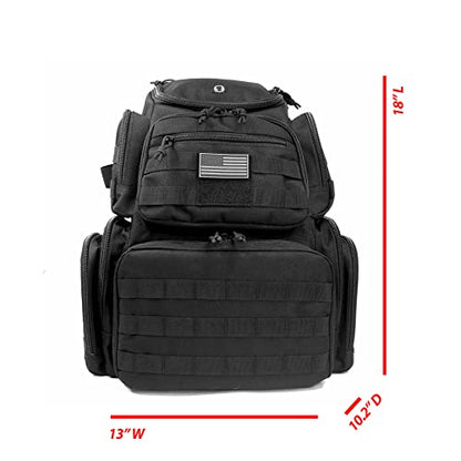 K-Cliffs Tactical Range Backpack – Lockable Bag for 5 Handguns Pouches – 900D Water‑Resistant with Rain Cover & USA Patch - color: Black With Eva Cradle