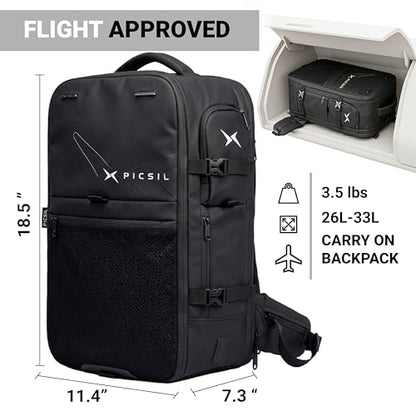 PICSIL Horizon Travel Backpack – Expandable 26L-33L Carry-On with Waterproof Laptop Compartment for 15 & 15.6'', Shoe Storage, and Personal Item Bag - Moss - color: Moss