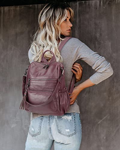 Uromee Travel Backpack Purse for Women Vegan Leather Ladies Fashion Tassel Shoulder Bag Convertible - color: 0243 Purple
