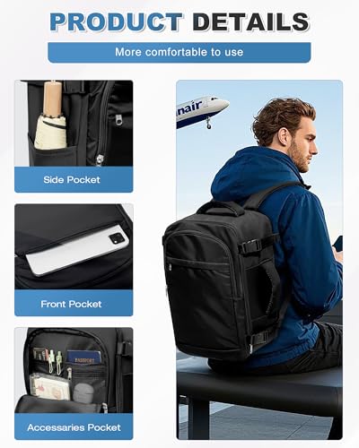 VGCUB Vacuum Backpack Travel with Pump, 40L Carry On Travel Backpack Flight Approved TSA, Vacuum Seal Compression Bags for Clothing, Waterproof Personal Item Bag for Women Men Black - color: A-black With Vacuum Bag