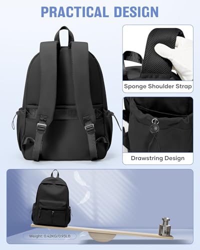 Black School Backpack for Girls Boys Bookbag Cute Aesthetic College Backpack Women Middle High School Teen Students Book Bag Lightweight Gym Work Laptop Casual Daypack Backpacks Men - color: Black