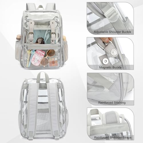 Heavy Duty Clear Backpack Stadium Approved Transparent Backpacks for School College Festival Work Travel (Grey) - color: Grey