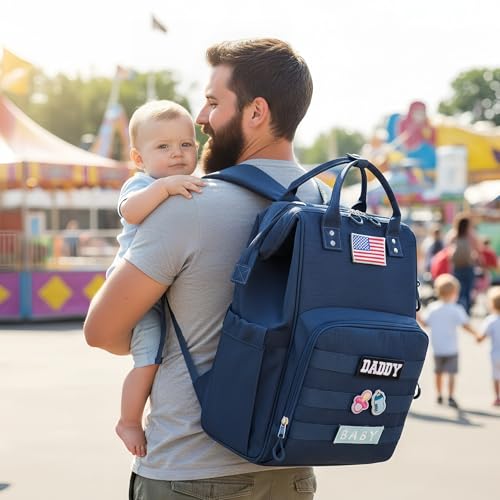 Diaper Bag Backpack for Dad and Mom with USB Charging Port Stroller Straps and Insulated Pocket,army military Travel Nappy Backpack for Daddy/Mommy (Navy) - color: Navy