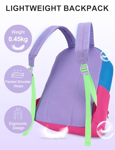 VASCHY Lightweight Backpack for School, Water Resistant Classic Bookbag with Side Pockets for Girls Kids,Teens Violet Rose Pink - color: Violet & Rose Pink