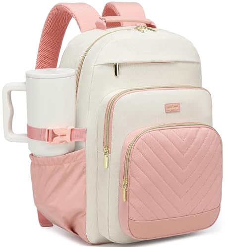Large Laptop Backpack Bookbag for Women, Multi Compartment Teen Girls School Backpack for College High School Students Teacher Nurse Work Back Pack Travel Carry On, Beige Pink - color: Beige Pink, size: 15.6in
