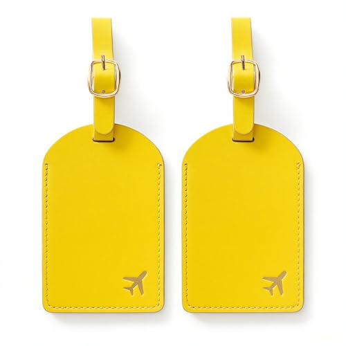 Luggage Tags for Suitcases, PU Leather Travel Tags for Luggage. (Lemon Yellow) - color: Yellow