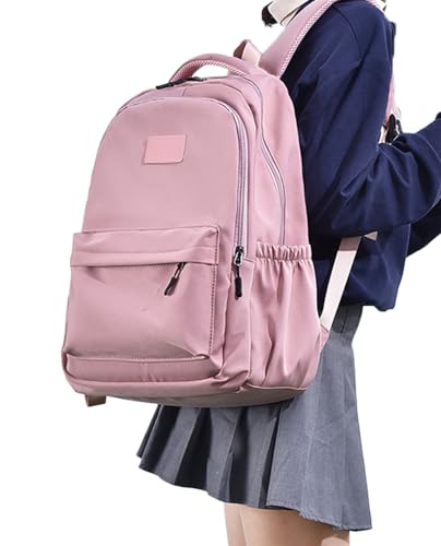 Water-Resistant Casual Backpack – Lightweight Travel Daypack with Laptop Compartment & Multi-Pocket Design (Pink) - color: Pink