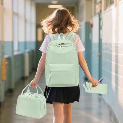 Bluboon Teen Girls School Backpack Kids Bookbag Set with Lunch Box Pencil Case Travel Laptop Backpack Casual Daypacks (Green set -3) - color: Green Set -3