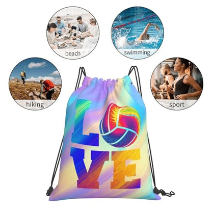 Love Volleyball Unisex Drawstring Backpack Bag Sport Gym Travel Swim Sackpack - color: Love Volleyball4